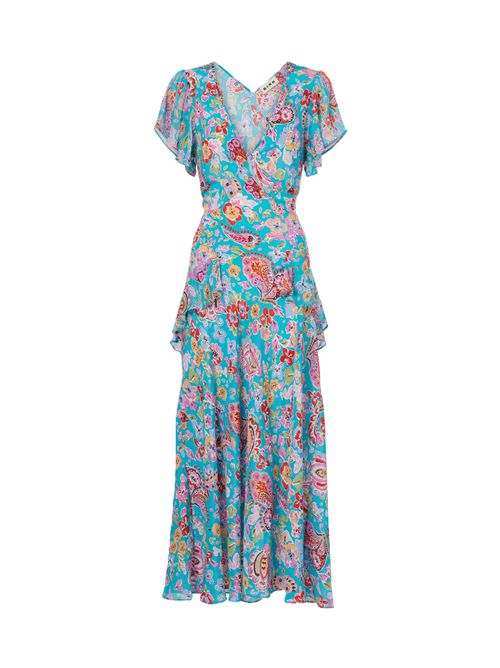 Rixo Abito midi Evie Cara in crêpe de chine di seta Rixo | 010.00009.226.08027CARA FLORAL TURQUOISE